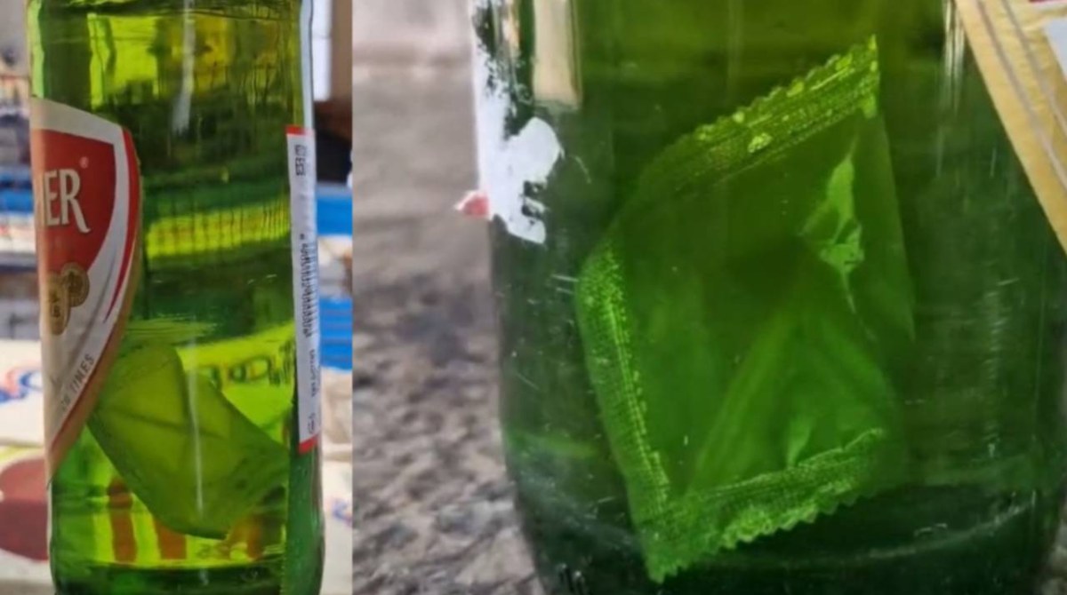 condom packet found in beer bottle at siddipet